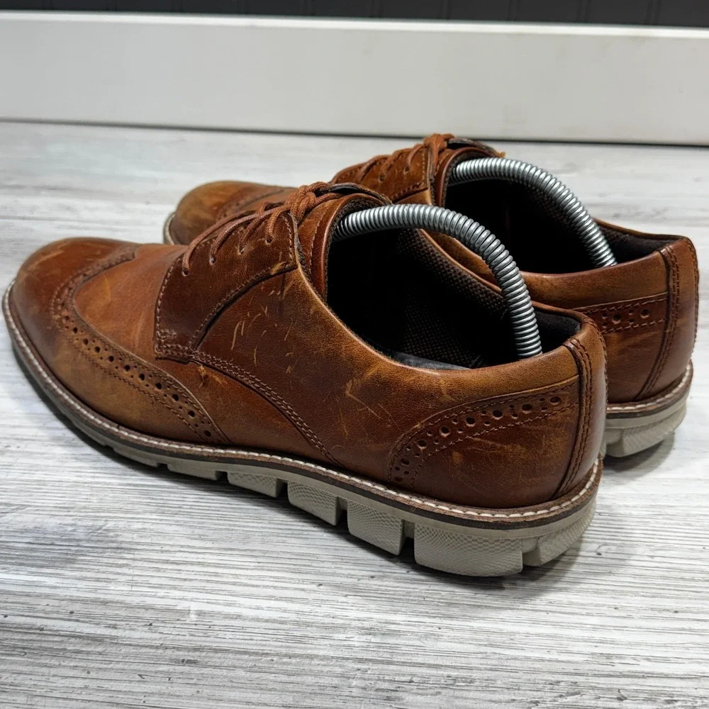 Ecco Wingtop Oxford Leather Shoes Mens Sz 10 Light Brown 60267401053